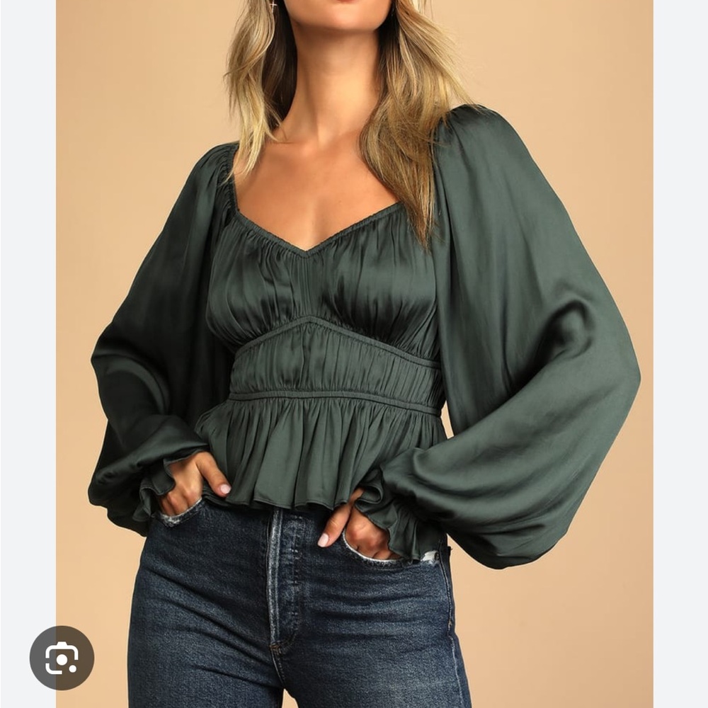 Lulu's Green Puff Sleeve Bustier Peplum Blouse